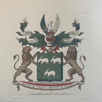 [Heraldic] Wapenkaart/Coat of Arms: Van den Santheuvel, originele ets, gekleurd, 1 p.