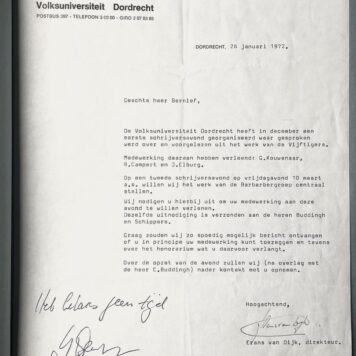 Letter of Frans van Dijk to writer Bernlef