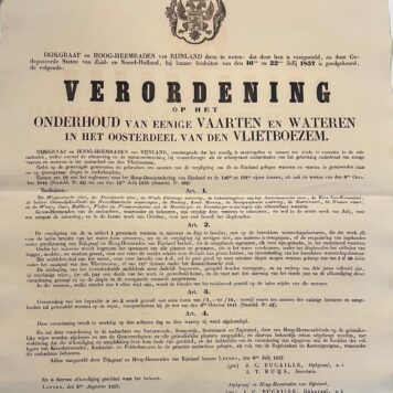 Verordening op het Onderhoud van eenige vaarten en wateren in het oosterdeel van de VLIETBOEZEM