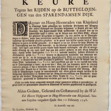 Keure tegen het Rijden op de Buyteglojingen van den Sparendamsen Dijk Publicatie 1748