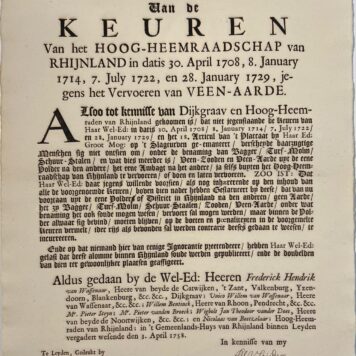 Ampliatie van de Keuren 1708 (...) jegens het vervoeren van Veen-Aarde Publicatie 1758