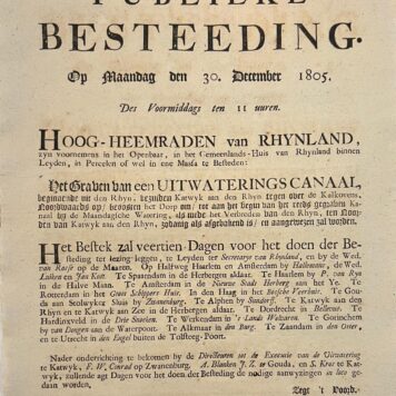 Publieke besteding 1850 Uitwateringskanaal Katwijk 1805