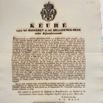 Publicatie 1841 baggeren in het Braassemermeer specifiek onder Rijnsaterwoude