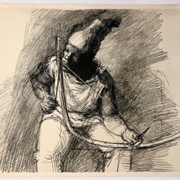 African musician made by Aart Veldhoen Afrikaanse muzikant Rotaprint