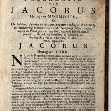 Declaratie van Jacobus hertog van Monmouth en Antwoort 1685