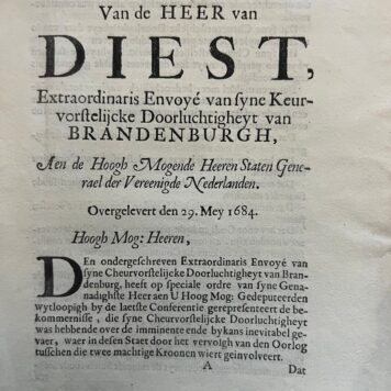 Memorie van de Heer van Diest Brandenburgh Brandenburg 1684