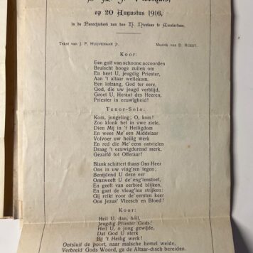 Priestercantate ter gelegenheid van de Eerste plechtige H. Mis van S.A.J. Vloothuis 1916