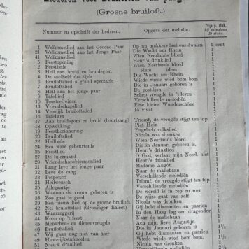 Catalogus van Bruilofts- en Feestliederen Dijk Groningen 1896
