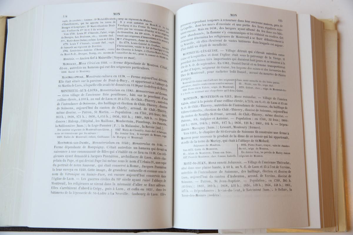 Dictionnaire historique du Departement de l' Aisne. Laon 1865. Facsimile reprint Brussel 1979. Twee delen in 1 band, 478+497 pag., geïll, gebonden met stofomslag.