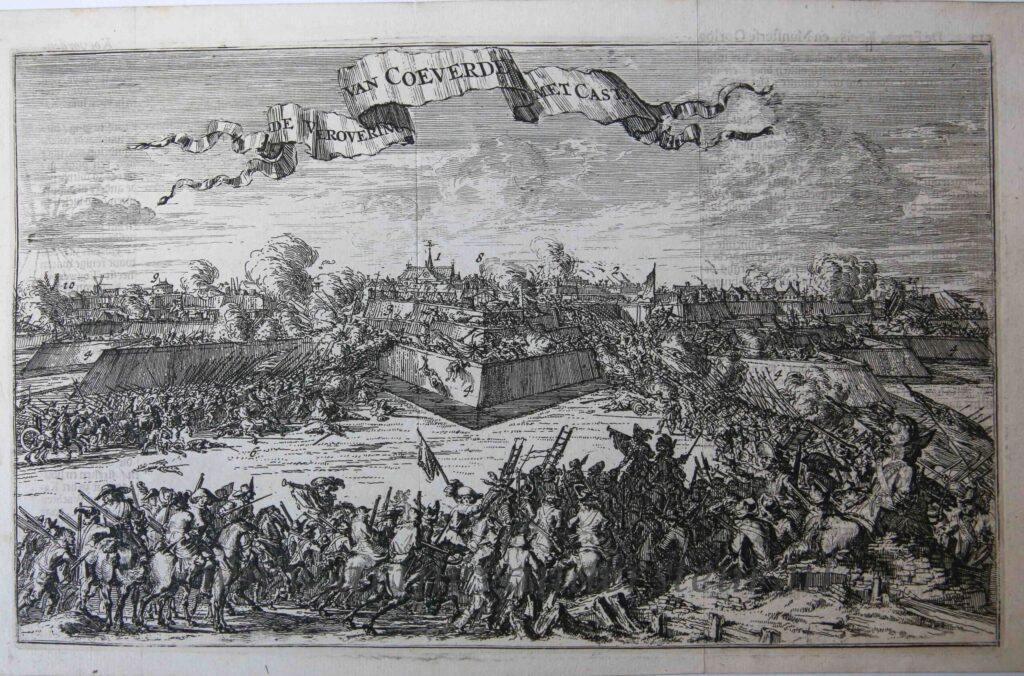 [Antique print, eching, disaster year 1672] De verovering van Coeverde[n] met cast[eel], 30 december 1672 (rampjaar), published 1673, 1 p.
