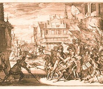 [Antique print, etching] [Graaf Dirk IV te Dordrecht door een vergiftigde pijl doorboord, 1049], published 1677.