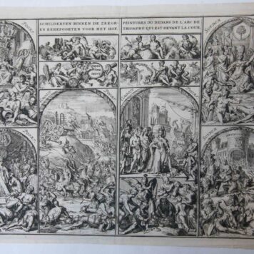 [Antique print, etching] Schilderijen binnen de zeege- en eerepoorten voor het Hof / Peintures du dedans de l'arc de triomphe qui est devant la cour. [Willem III te 's Gravenhage], published 1691.