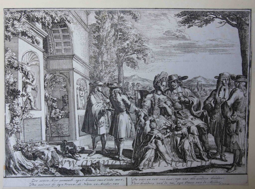[Antique print, etching, Romeyn de Hooghe] Zeldzaam Huwelyk [Het raadsel te Nijmegen, 1619], published 1721, 1 p.