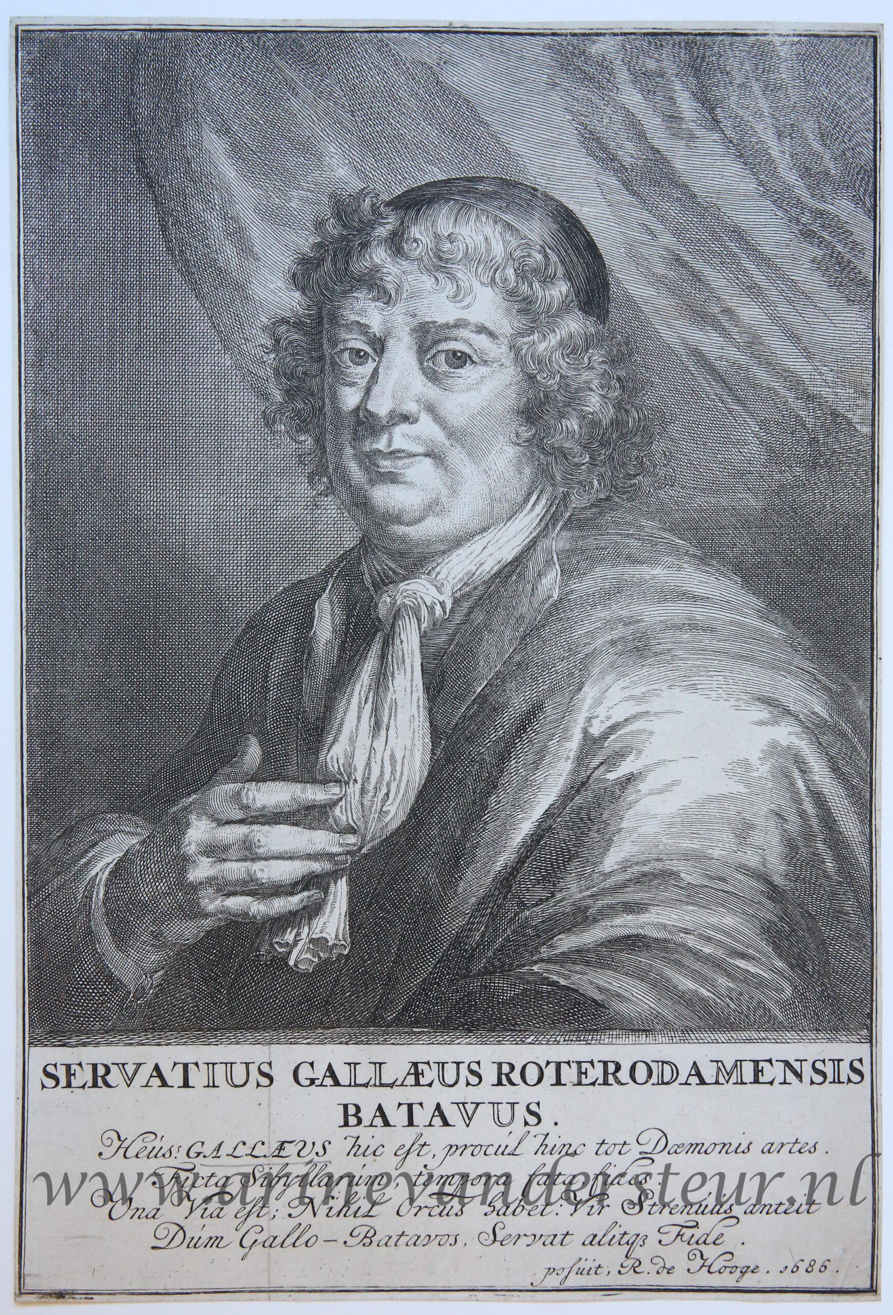 [Antique print, etching, Romeyn de Hooghe, 1686] SERVATIUS GALLAEUS ROTERODAMENSIS BATAVUS. [Portrait of Servatius Gallaeus], published 1686/88, 1 p.