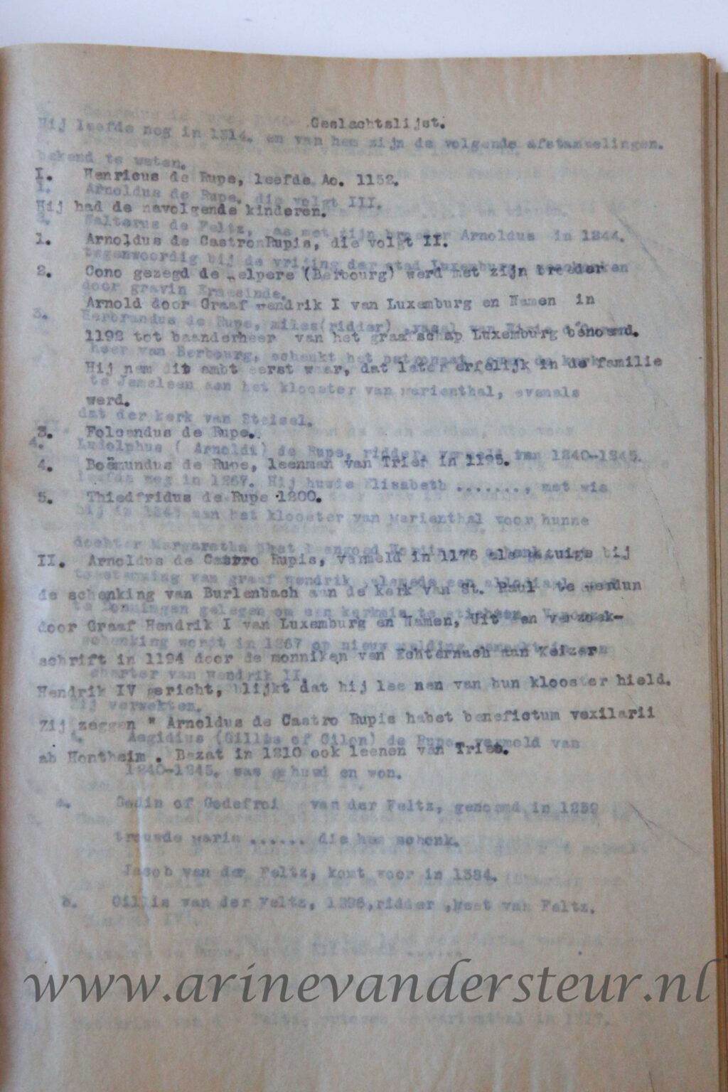 Genealogie van het geslacht Van der Feltz, met bewijsstukken, 's- Gravenhage 1891, 37 pag., getypt, geb.