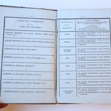 Eerste lijst van de personen of geslachten wier titels en adeldom op de registers van den Hoogen Raad van Adel zijn ingeschreven, en op welke toepasselijk zijn de bepalingen vervat in artikel 1 van het besluit des konings van den 26sten januari 1822 (Staatsblad no 1). Première liste ... Z.p., 17 november 1825. Geb., 431 p.