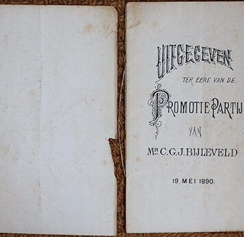 Nieuw vermakelijk ABC boek, uitgegeven ter eere van de promotiepartij van Mr C.G.J. Bijleveld Leiden P.J. Mulder 1890.