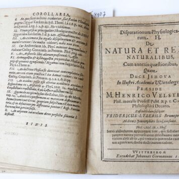 Disputationes physiologicae Wittenberg Johann Gormann 1610, ca 200 pp.