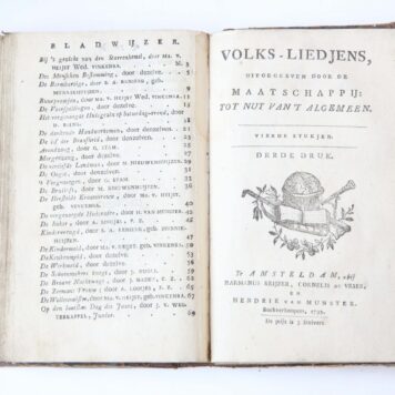Volks-liedjens uitgegeeven door de Maatschappij Tot Nut van 't Algemeen, 1e t/m 4e stukje. 7e- resp. 6e-, 6e-, en 3e- druk. Amsterdam, Keijzer, de Vries, van Munster, 1793.