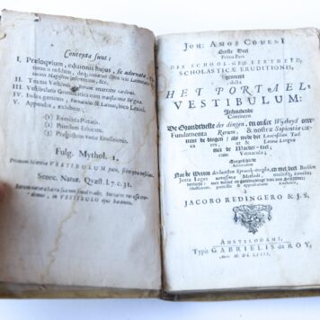 Eerste deel der school-geleertheyd, genoemt Het Portael / Prima pars scholasticae eruditionis, dicta Vestibulum. Uitgebreide editie door Jacob Redinger. Amsterdam, G. de Roy, 1658.