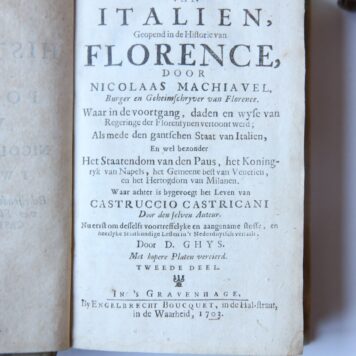 Het toneel van Italien, geopend in de historie van Florence (...) waar achter is bygevoegt het leven van Castruccio Castricani. Vertaald door D. Ghys, 's-Gravenhage, E. Boucquet, 1703.