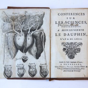 Conferences sur les sciences, presente'es a monseigneur le Dauphin, l'an 1673. Brussel, H. Fricx, 1673, 155 pp.