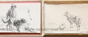 VERKADE; V.D. SCHEER --- Album amicorum in de vorm van een oblong doosje met 9 losse blaadjes met teksten, tekeningen en prikwerk, 1831-1862, Dordrecht en 's-Gravenhage, van een meisje Verkade.