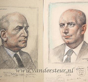 MOLKENBOER, CREMERS--- Portrettekening van mr. O.P.F.M. Cremers, burgemeester van Haarlem, gekleurd krijt, door Ant. H.J. Molkenboer, dec. 1957. 38x28 cm.