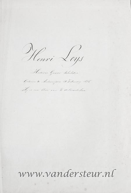 LEYS--- Briefje van Henri Leijs, d.d. 1851, betr. het tentoonstellen van een schilderij van zijn hand in Den Haag, 8°, 1 pag., manuscript.