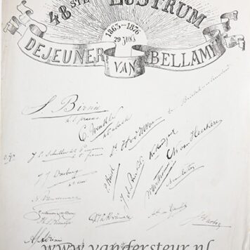 STUDENTEN, UTRECHT, BELLAMY--- Gedachtenisprent '48e lustrum, 29-6-1863-1876 Dejeuner van Bellamy', 43x33 cm., gedrukt.