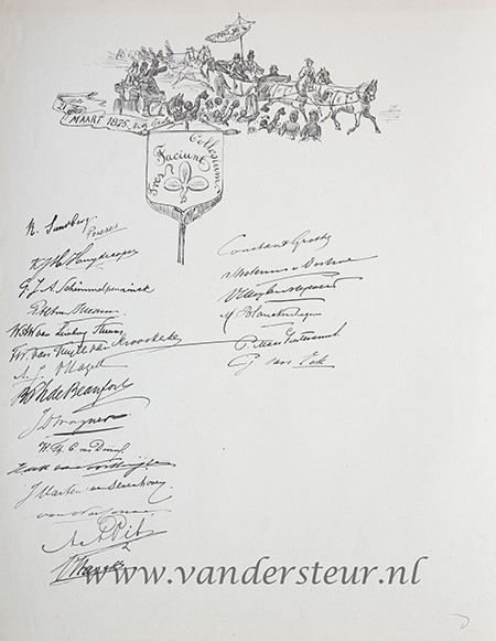  - STUDENTEN, UTRECHT--- Blad met handtekeningen 'Reunie 29-6-1876', 42x35 cm., gedrukt.