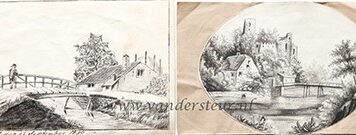 SLEGT, DE KANTER, SELS--- Album amicorum in de vorm van een oblong doosje met losse blaadjes (scharnier van deksel gebroken) van een lid van de familie Slegt, met 27 bijdragen (ook tekeningen, borduursel, prikkunst) uit de jaren 1837-1860.