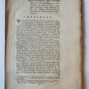 GRAVENHAGE, AUTORITEIT VROEDSCHAP--- Passages uit Ned. Jaarboeken 1767-1769 betr. de klachten van de vroedschap van 's-Gravenhage betr. vermindering van hun autoriteit en voorrechten, ca. 200 pag., gedrukt.