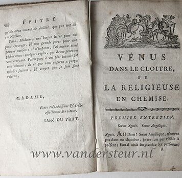 Venus dans le cloitre, ou la religieuse en chemise. Nouvelle edition. Rome, Jean-Francois-Petit-Pain-Mollet, 1778.