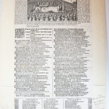 Prent: 'Tweede basvyne. En 't boosdoens heylige wraeck-spiegel, uytblasende (...) de rechtveerdige straffe overgekomen eenige monstreuse conspirateurs (...) tegen (...) vorst Mauritius', anonieme gravure tonende een schavot op de Lange Vijverberg met de executie van Herman Hermansen, Jan Claesen, Dirck Lenertsz, d.d. 27-2-1623. Met teksten in boekdruk naast en onder de prent. De onderste gedichten met rand in houtsnede.