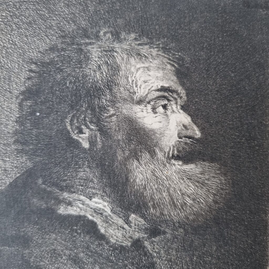 [Antique print, etching and dry point] Old man in profile, published 1761.