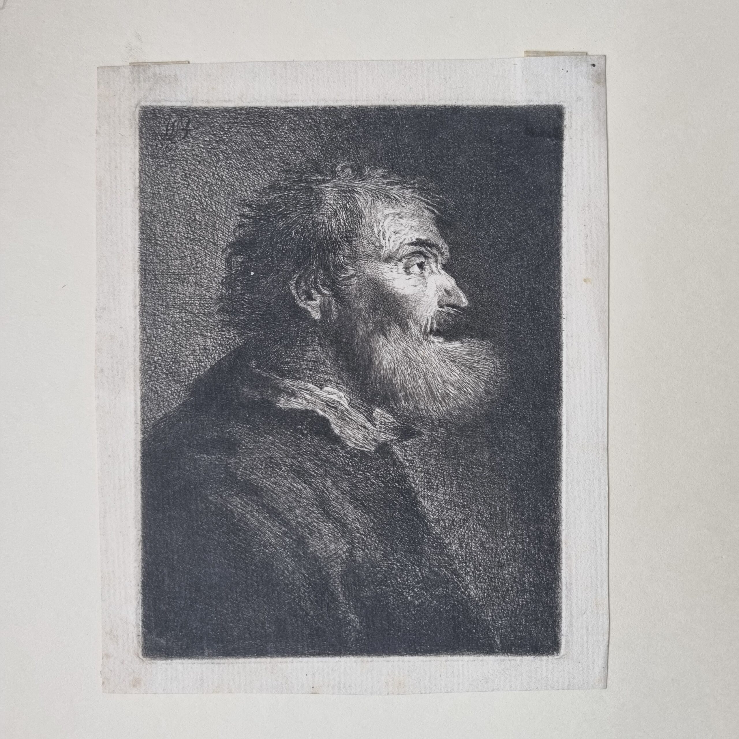 [Antique print, etching and dry point] Old man in profile, published 1761.