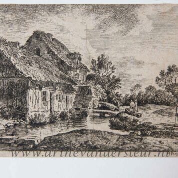 [Antique landscape print, French, ca 1772] Landscape with old house, published ca. 1772, signed by N. Perignon, 1 p.