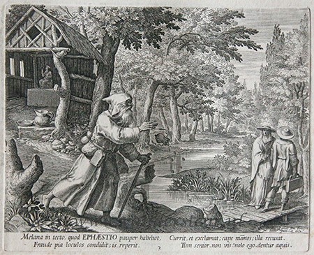 [Antique landscape print, ca 1600] EPHAESTIO (nr. 3 from the serie ORACULUM ANACHORETICUM), published ca 1600.