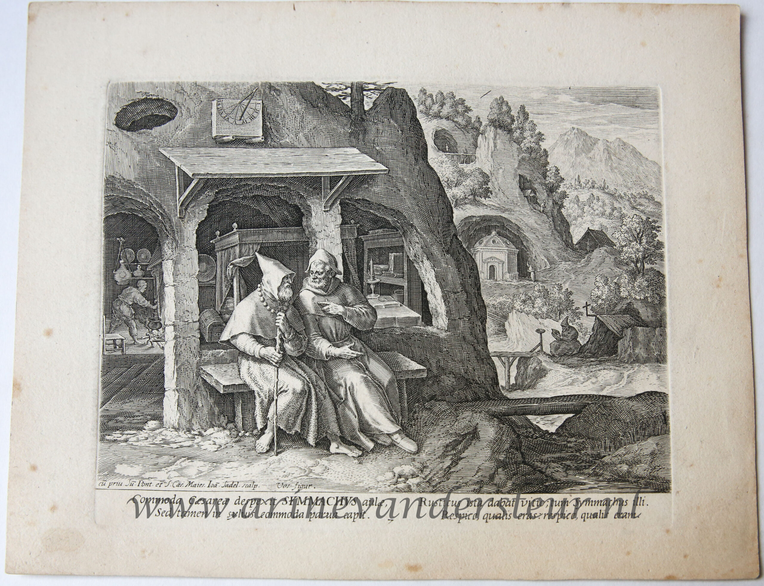 [Antique landscape print, ca 1600] SYMMACHUS (nr. 7 from the serie ORACULUM ANACHORETICUM), published ca 1600.