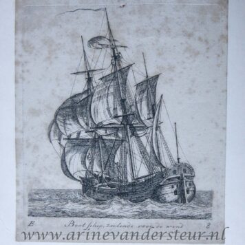 [Antique print, etching] Boot schip, zeylende voor de wind; Verscheide soorten Hollandse schepen - E (serie title), published ca 1826, 1 p.