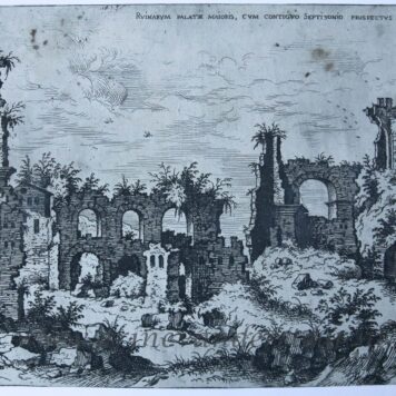 [antique print, etching] RVINARVM PALATII MAIORIS, CVM, CONTIGVO SEPTIZONIO PROSPECTVS Z. [Ruins on the Palatine, with the Septzonium] 1550, 1 p.
