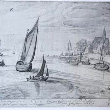[Antique print, engraving 1588] View of a village on a river, C. Van de Passe, published 1580-1588, 1 p.