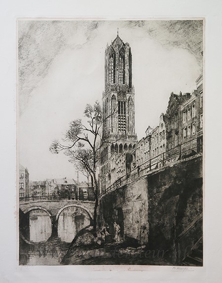 [Modern print, etching and drypoint] Oude gracht, Utrecht (domtoren), H.Dd. Heuff, published ca. 1910, 1 p.