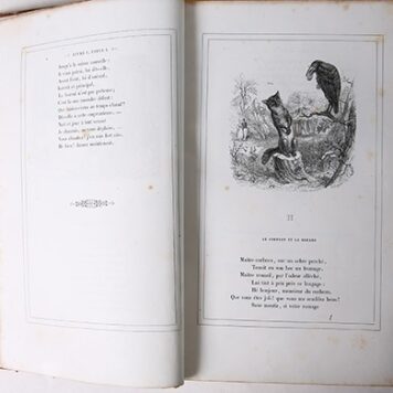 Antiek boek met hardcover 1852, fabels - J. De La Fontaine. Illustrations par Grandville. Paris, Garnier Frères, 1852.
