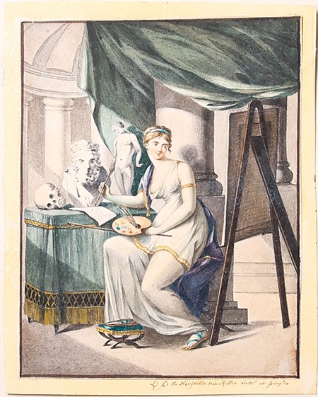 [Antique drawing/tekening] Self-portrait of Louise Charlotte De Neufville-Ritter as personification of Pictura, ca. 1800.