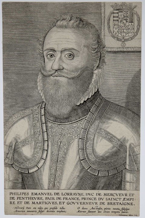 [Antique engraving, ca 1615] PHILIPES EMANUEL DE LORRAYNE, DUC DE MERCUEUR... (Portrait of Philip Emanuel de Mercoeur, duke of Lorraine), published ca 1615, H. Wierix, 1 p.