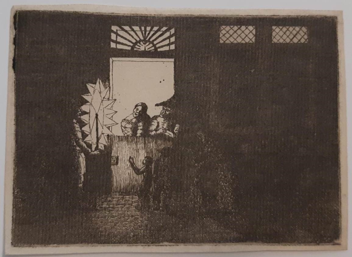 Antique Etching 19th century - Pentecost, Night Scene - Possibly by Salomon Leonardus Verveer