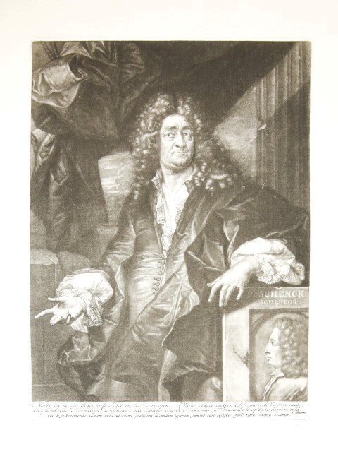 Antique Mezzotint ca 1700 - Portrait of the Poet Jan Norel - P. Schenk