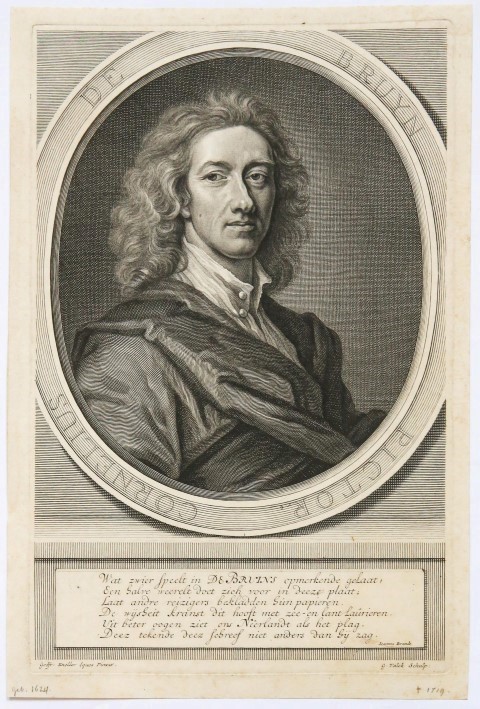 Antique Engraving 1698 - 1726 - Portrait of The Painter Cornelis de Bruyn - G. Valck